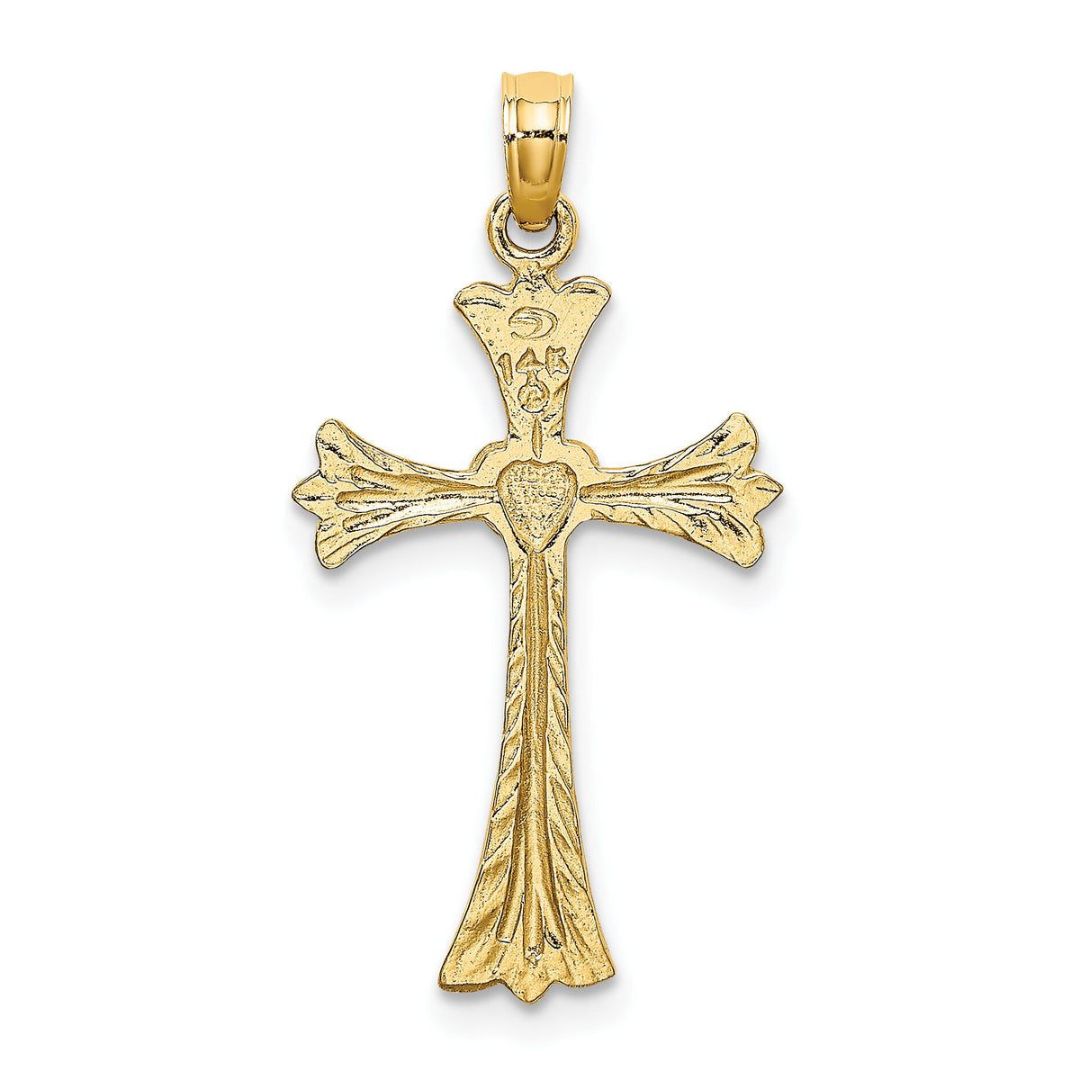 14K Polished and Engraved Cross W/ Heart Charm-K8334