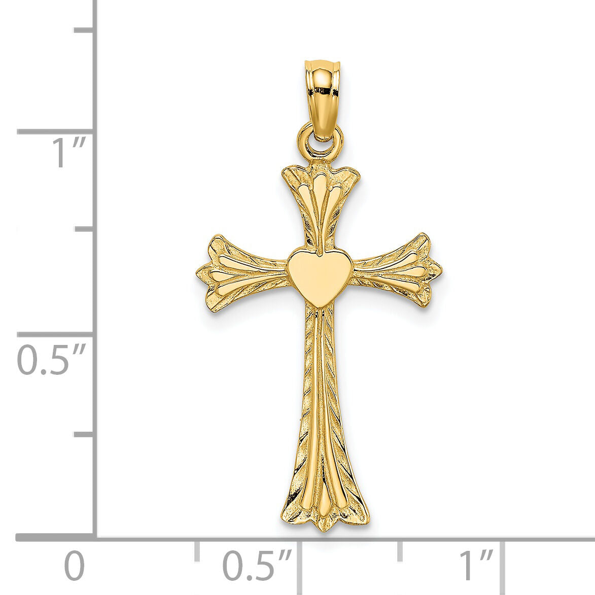 14K Polished and Engraved Cross W/ Heart Charm-K8334
