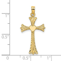 14K Polished and Engraved Cross W/ Heart Charm-K8334