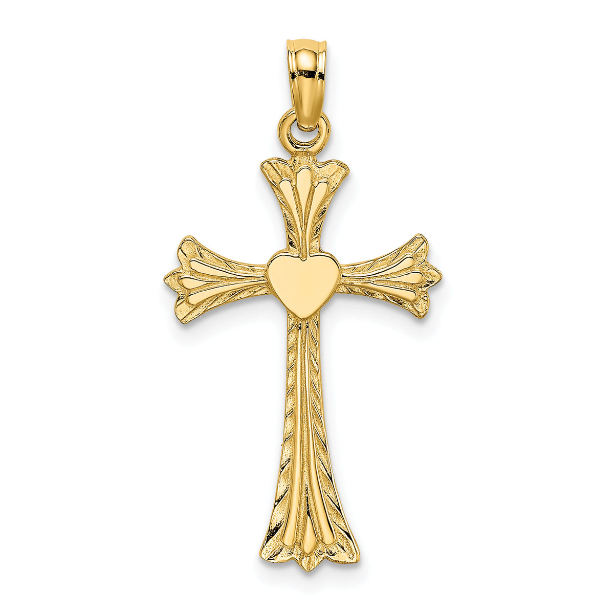 14K Polished and Engraved Cross W/ Heart Charm-K8334