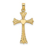 14K Polished and Engraved Cross W/ Heart Charm-K8334