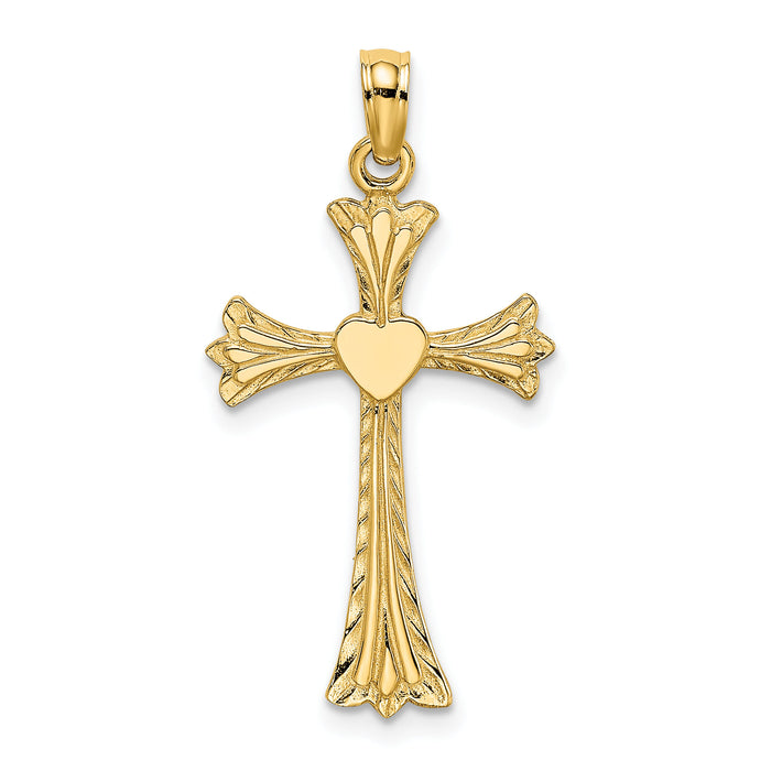 14K Polished and Engraved Cross W/ Heart Charm-K8334