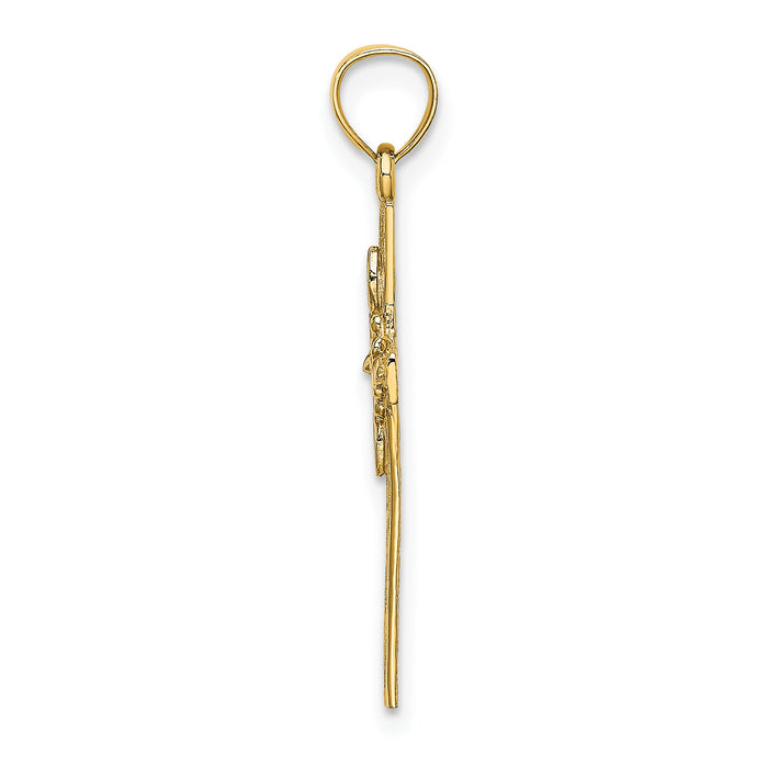 14K Cross w/ Flower Charm-K8336
