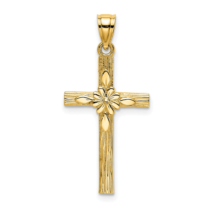 14K Cross w/ Flower Charm-K8336