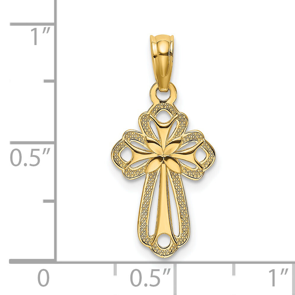 14K Cut-Out Polished and Textured Cross Charm-K8339