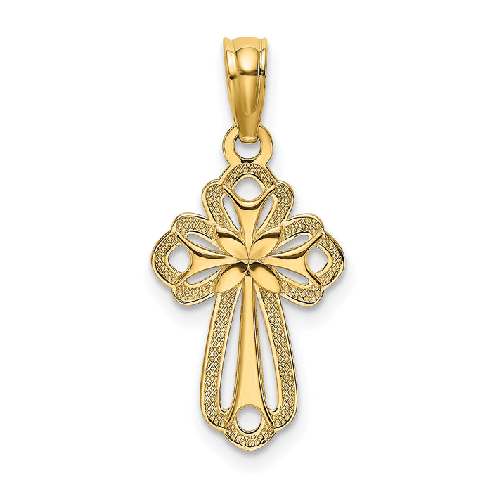 14K Cut-Out Polished and Textured Cross Charm-K8339