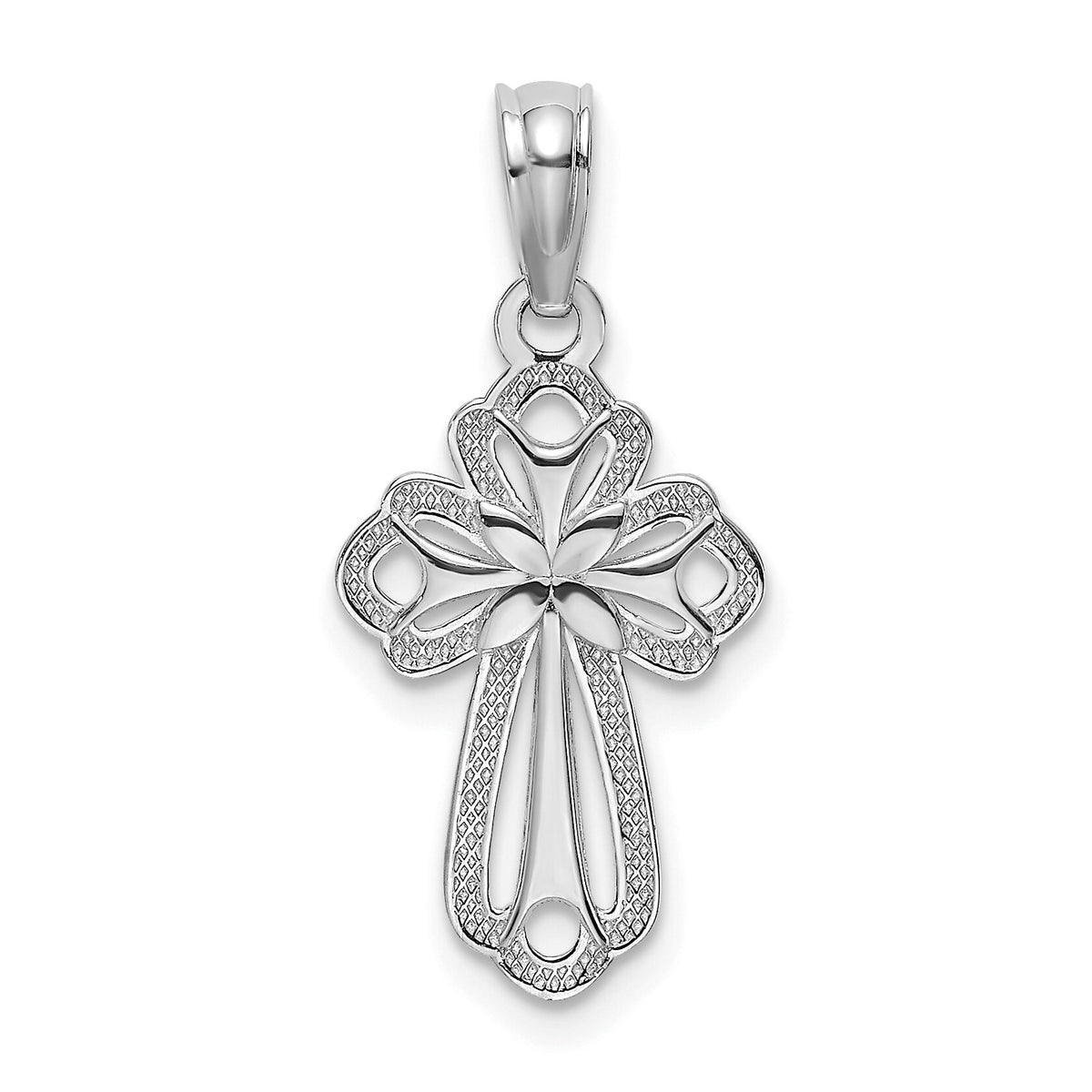 14K White Gold Cut-Out Polished and Textured Cross Charm-K8339W