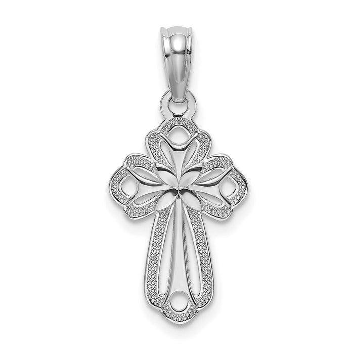 14K White Gold Cut-Out Polished and Textured Cross Charm-K8339W