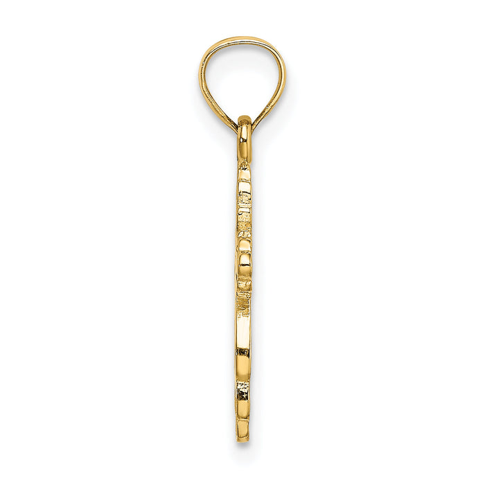 14K Solid Polished and Textured Cross Charm-K8340