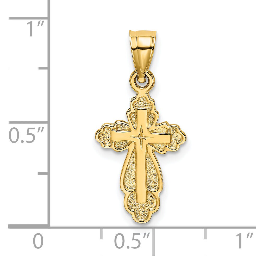 14K Solid Polished and Textured Cross Charm-K8340