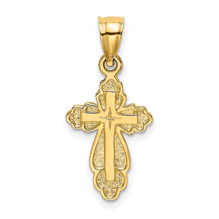 14K Solid Polished and Textured Cross Charm-K8340