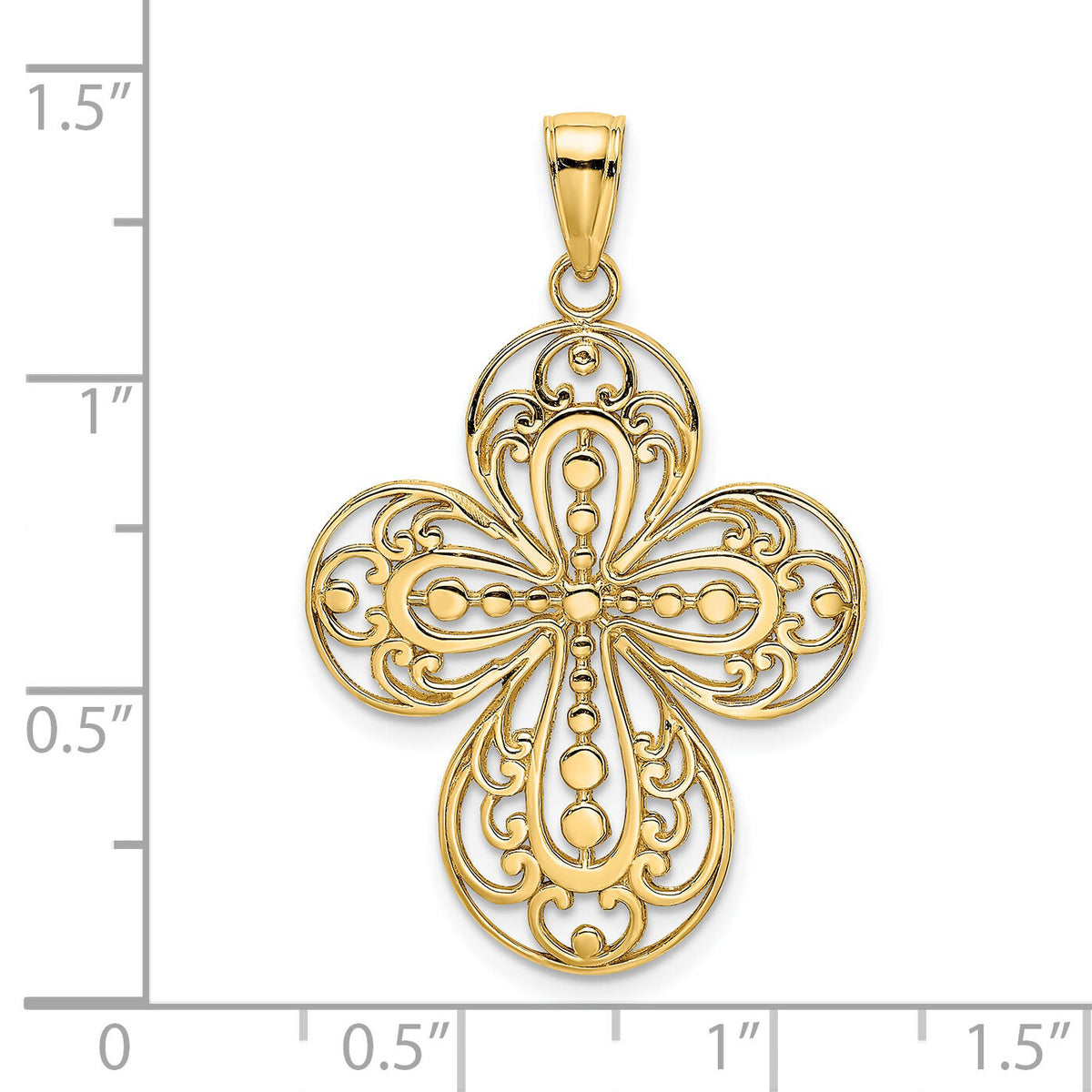 14K Cut-Out w/ Rounded Tips Filigree Cross Charm-K8346