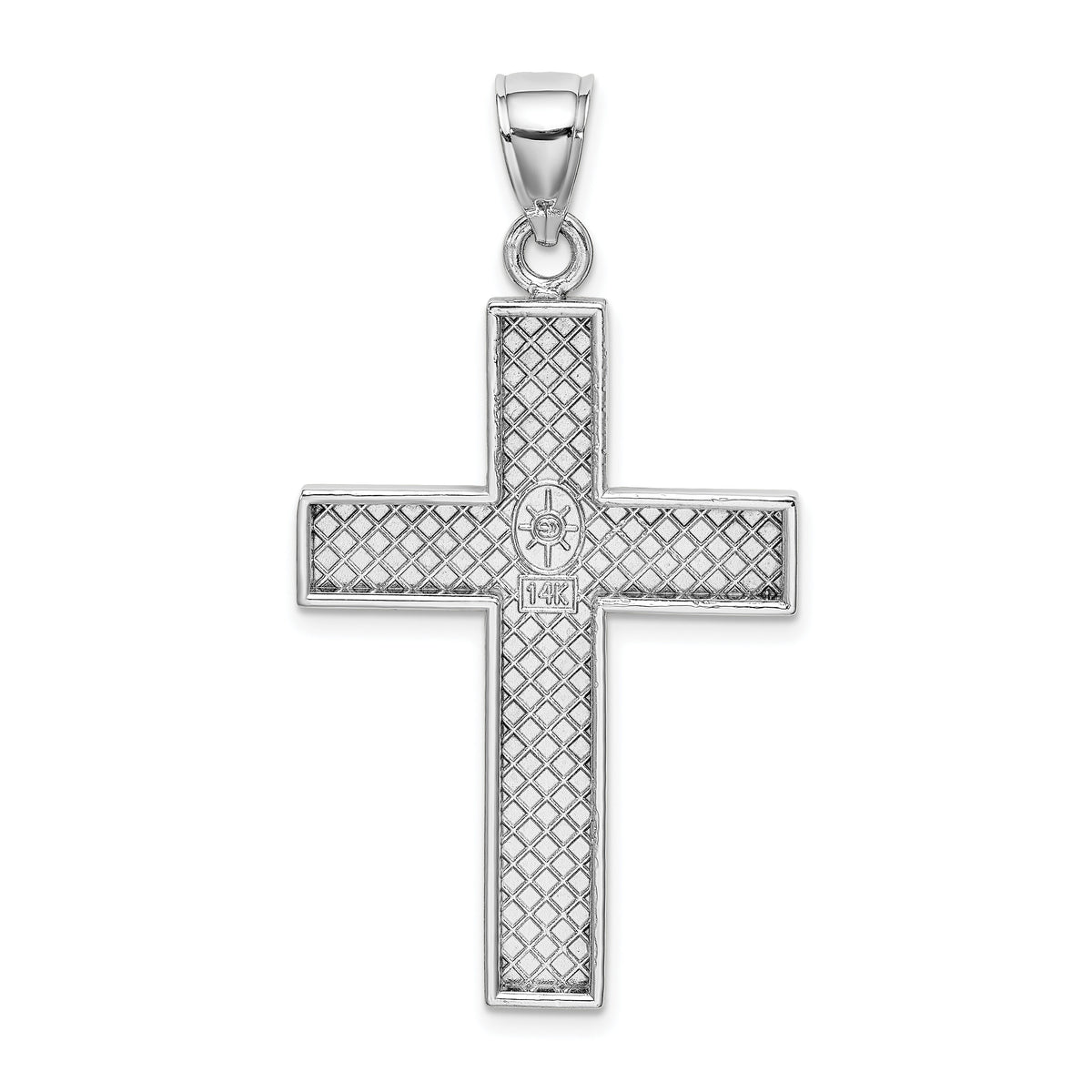 14K White Gold Large Block Cross w/Open Back Charm-K8347W