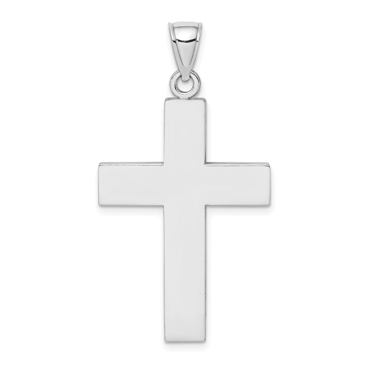 14K White Gold Large Block Cross w/Open Back Charm-K8347W