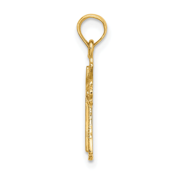 14K Engraved Small Cross w/ X  Center Charm-K8348