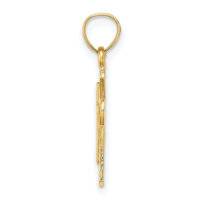 14K Solid Textured Cross Charm-K8349