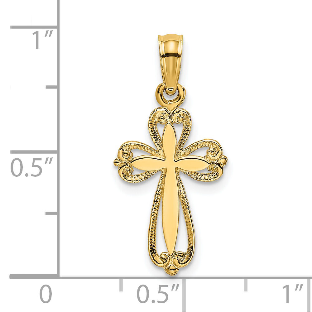 14K Polished and Cut-Out Engraved Cross Charm-K8350