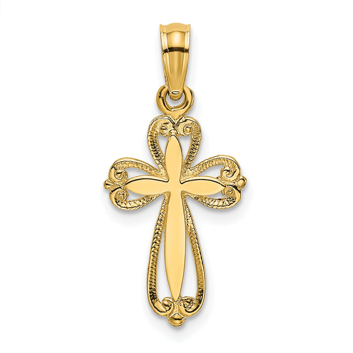 14K Polished and Cut-Out Engraved Cross Charm-K8350