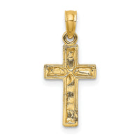 14K 2-D Polished Textured Cross Charm-K8351