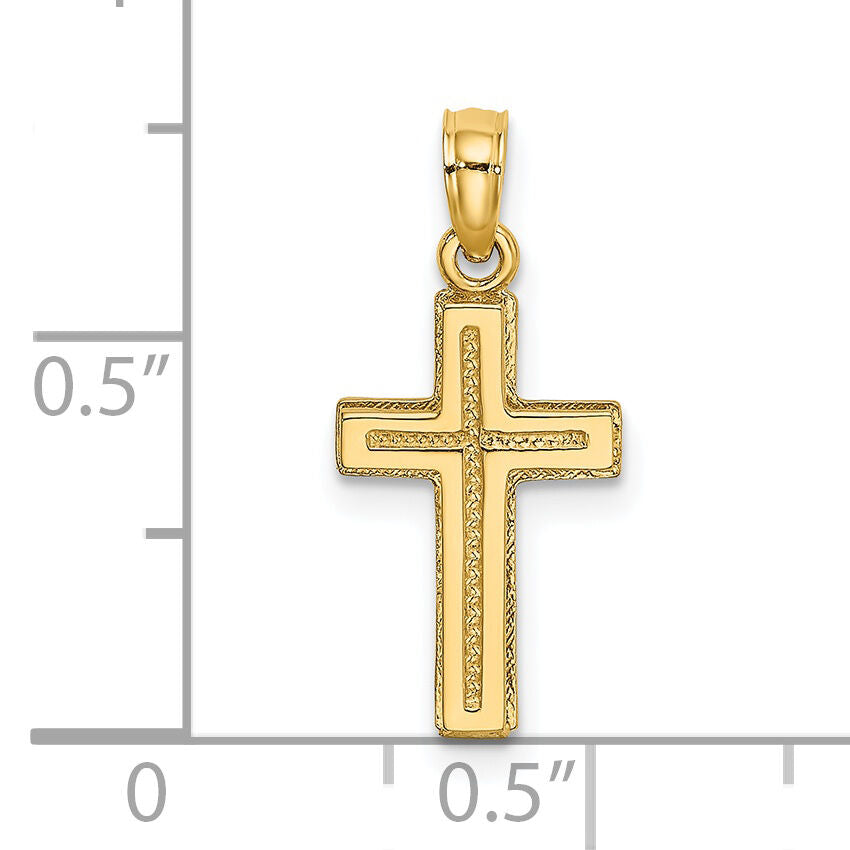14K 2-D Polished Textured Cross Charm-K8351