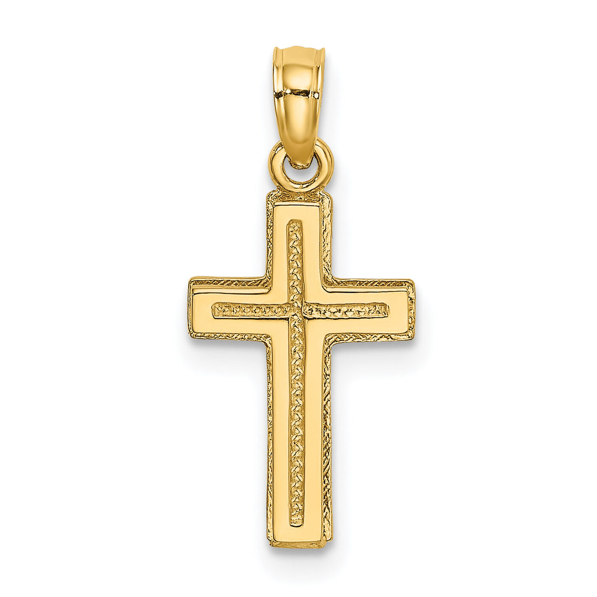 14K 2-D Polished Textured Cross Charm-K8351