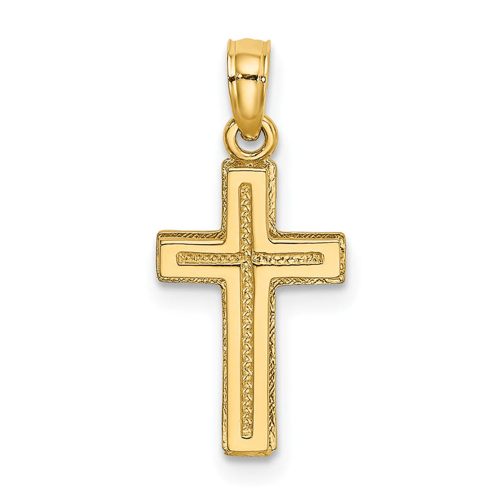 14K 2-D Polished Textured Cross Charm-K8351