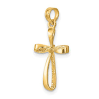 14K 3-D Engraved Polished Twisted Cross Charm-K8353