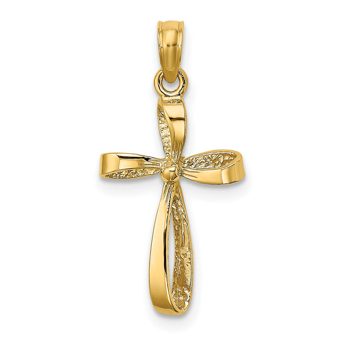 14K 3-D Engraved Polished Twisted Cross Charm-K8353