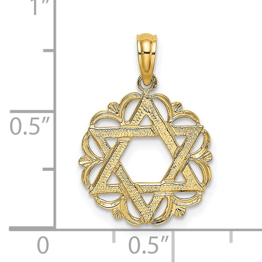 14K Star Of David In Scalloped Circle Charm-K8357