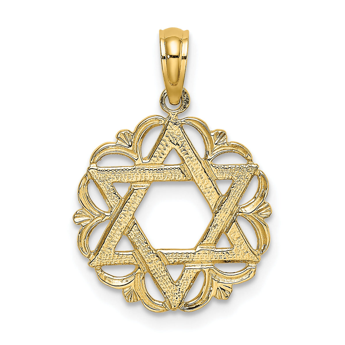 14K Star Of David In Scalloped Circle Charm-K8357