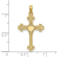 14K Beaded Tip Cross w/ Heart Center Charm-K8366