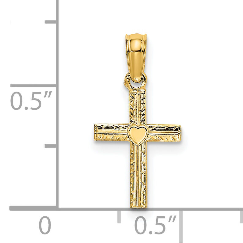 14K Polished Mini Cross w/ Heart Charm-K8367