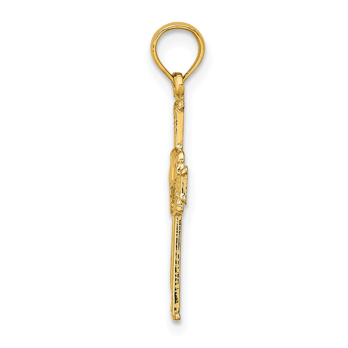 14K Polished and Engraved Cross and Dove Charm-K8368