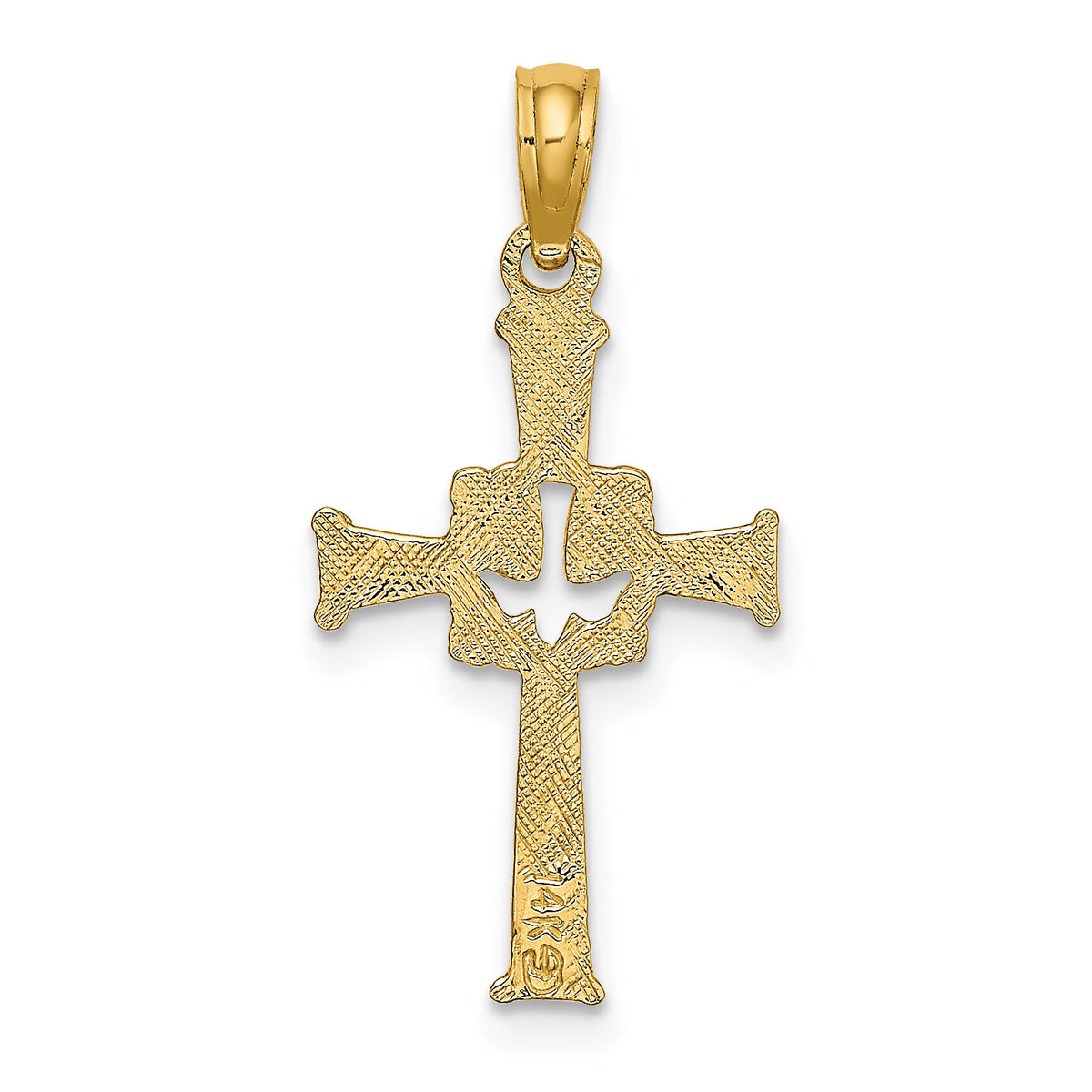 14K Polished and Engraved Cross and Dove Charm-K8368
