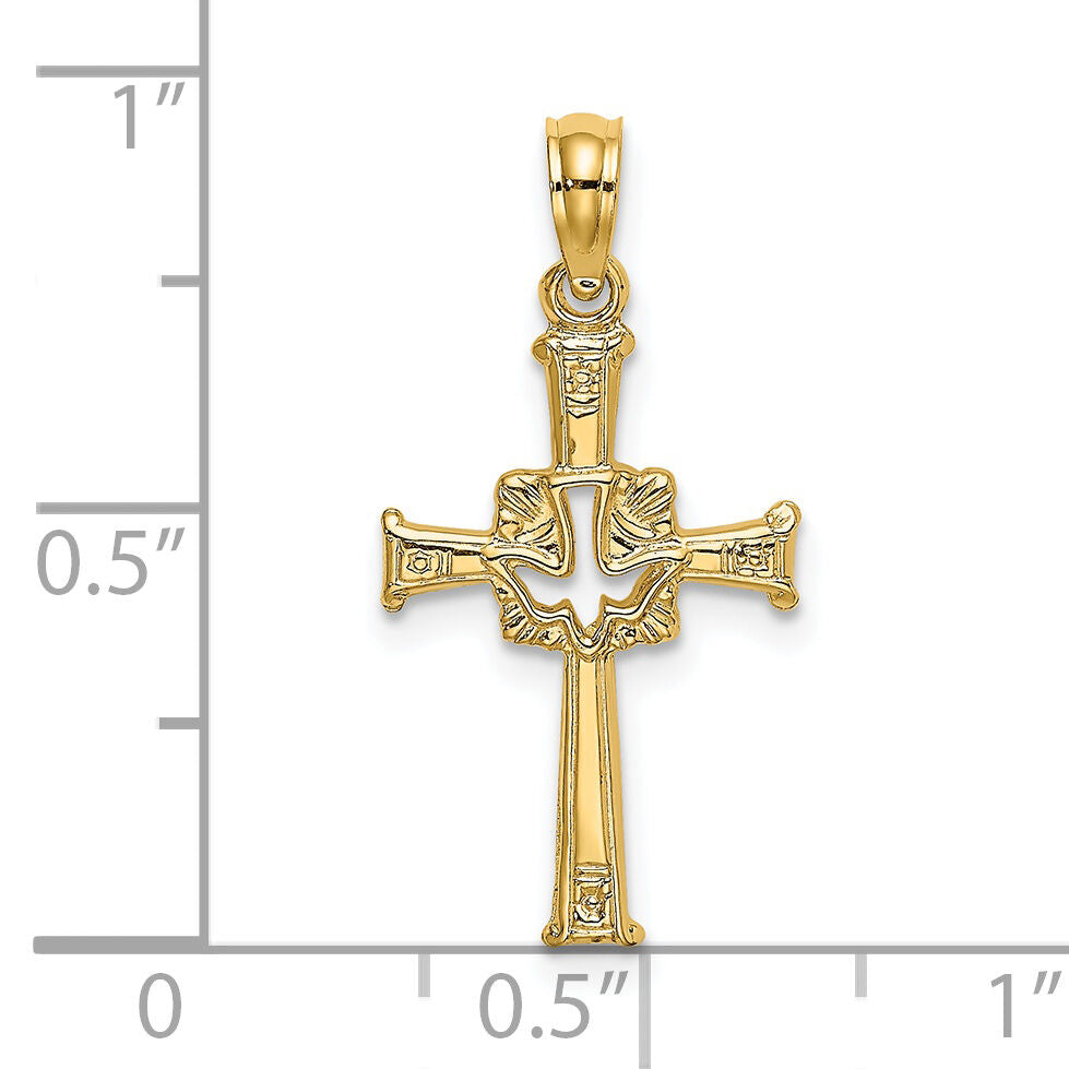 14K Polished and Engraved Cross and Dove Charm-K8368