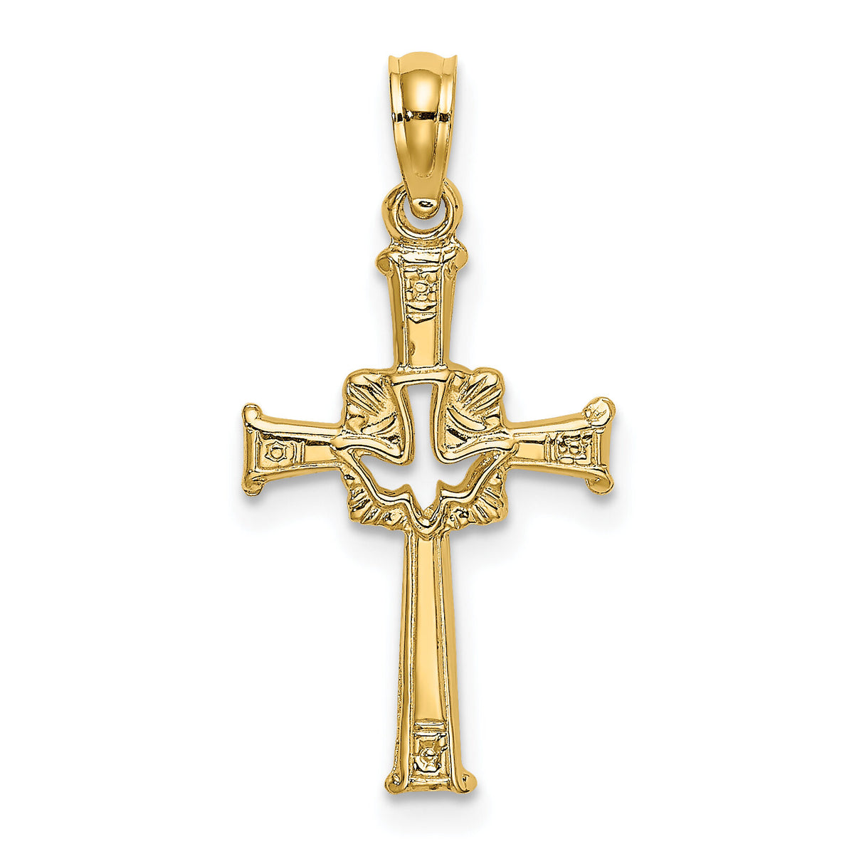 14K Polished and Engraved Cross and Dove Charm-K8368