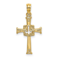 14K Polished and Engraved Cross and Dove Charm-K8368