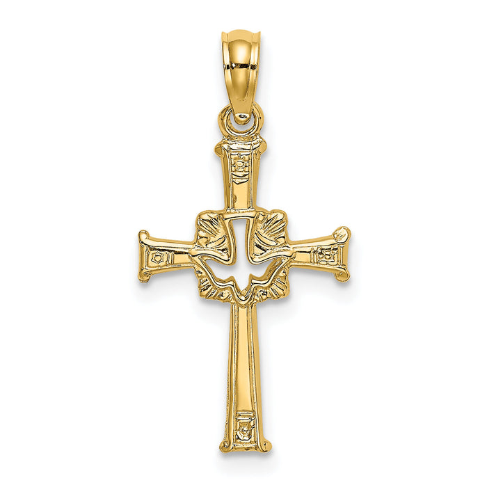 14K Polished and Engraved Cross and Dove Charm-K8368