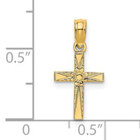 14K Polished and Engraved Mini Cross W/ Flower Charm-K8369