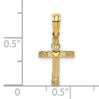14K Textured Mini Cross w/ Heart Charm-K8372