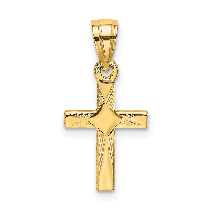 14K Diamond Shape Center Mini Cross Charm-K8373