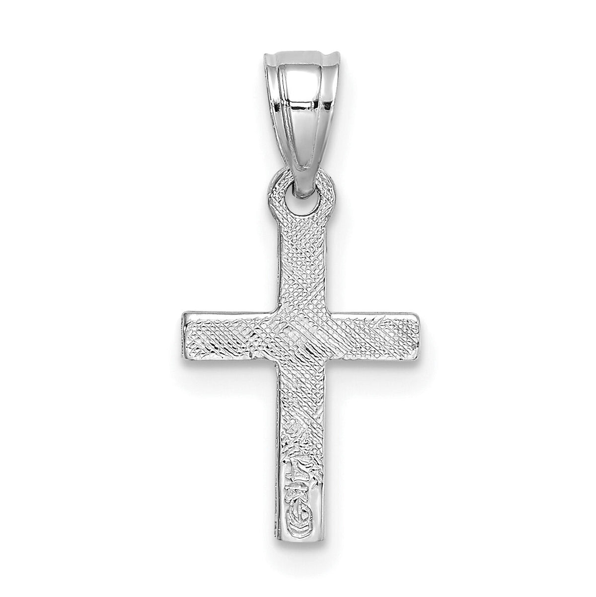 14K White Gold Diamond Shape Center Mini Cross Charm-K8373W