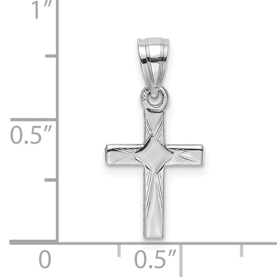 14K White Gold Diamond Shape Center Mini Cross Charm-K8373W