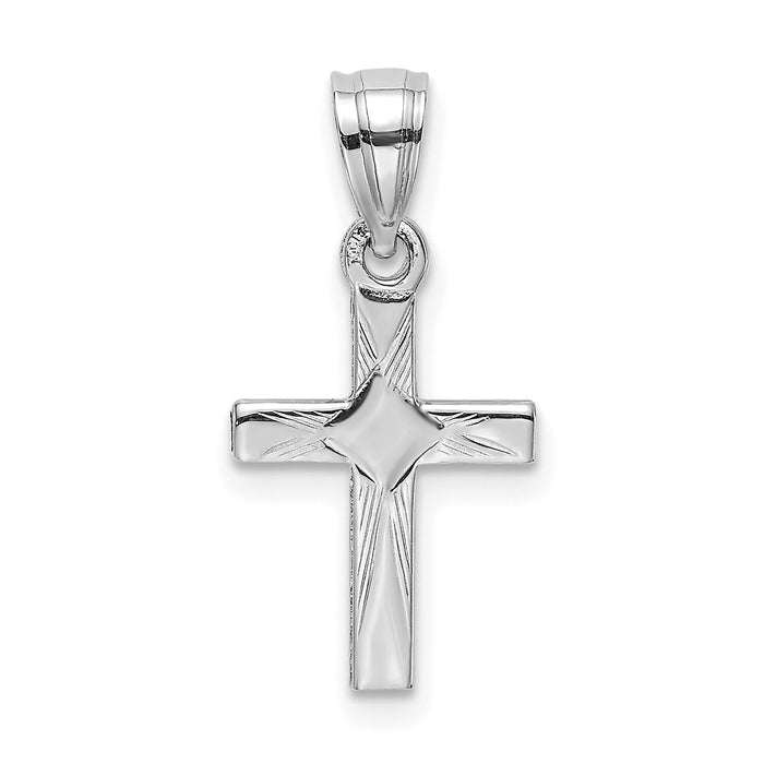 14K White Gold Diamond Shape Center Mini Cross Charm-K8373W