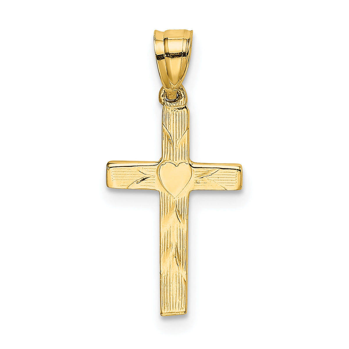 14K Polished and Engraved Cross W/ Heart Center Charm-K8374