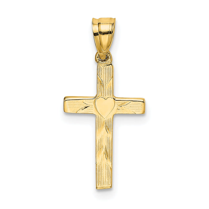 14K Polished and Engraved Cross W/ Heart Center Charm-K8374
