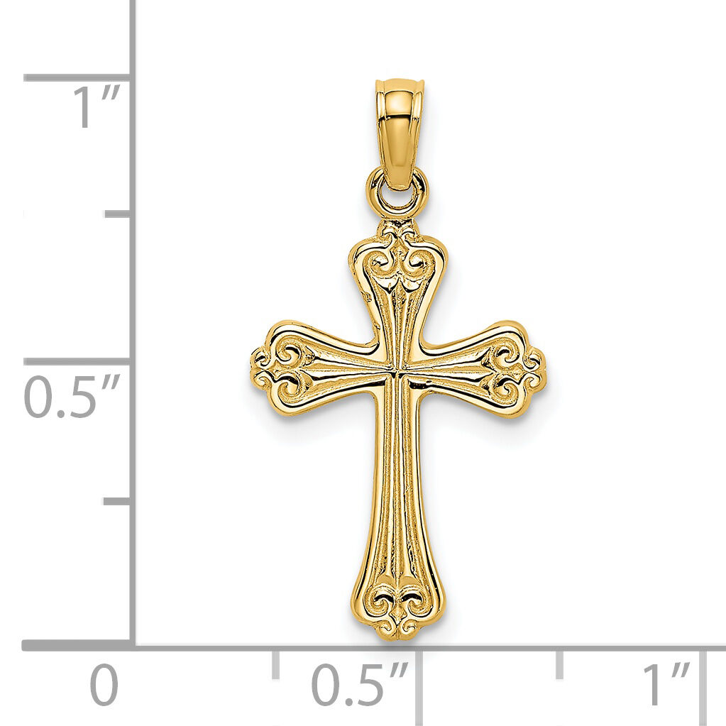 14K Polished Engraved Cross Charm-K8376