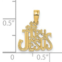 14K Polished and Engraved TRY JESUS Charm-K8380