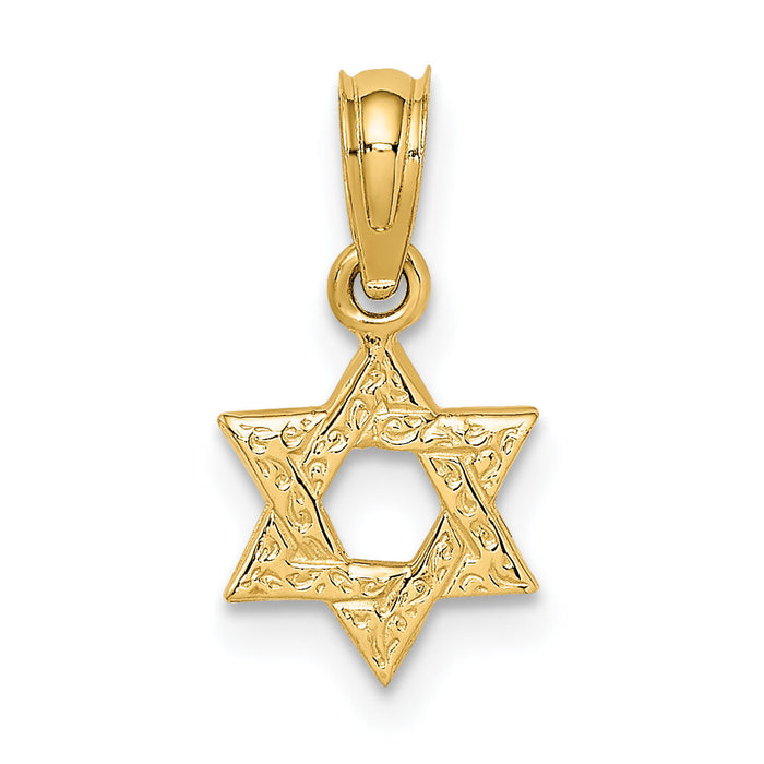 14K Mini Star Of David w/ Engraved Swirl Charm-K8385
