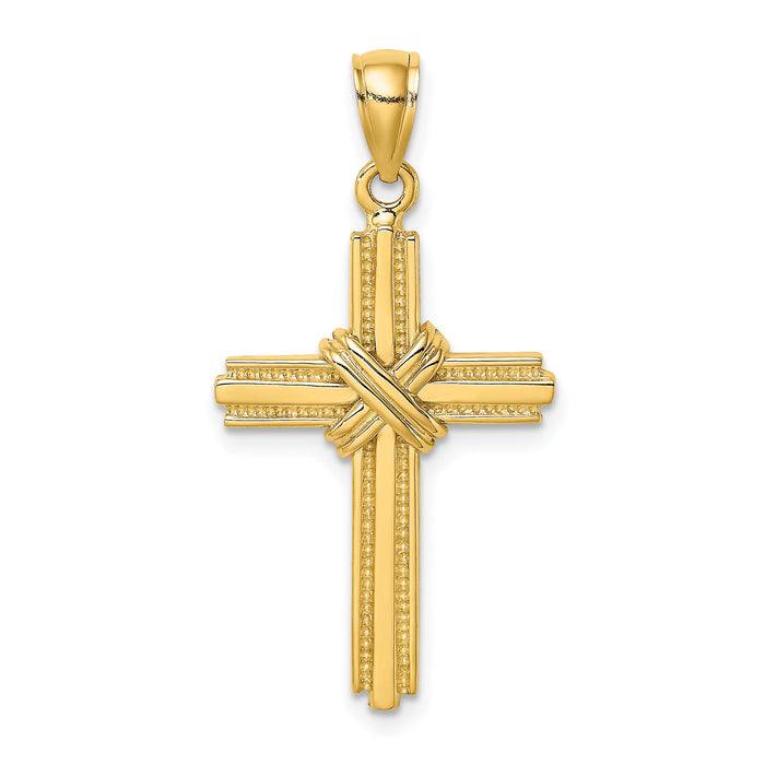 14K Beaded Center Design Cross Charm-K8390